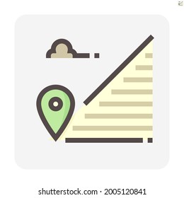Land and gps pin vector icon. Consist of empty area, position pin point, road and location. Real estate or property for housing subdivision, development, owned, sale, rent, buy or investment. 48x48 px