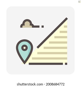 Land and gps pin vector icon. Consist of empty area, position pin point, road and location. Real estate or property for housing subdivision, development, owned, sale, rent, buy or investment. 48x48 px