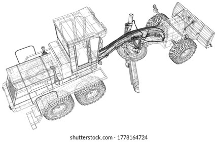 Land grader illustration vector. Wire-frame line isolated. Vector rendering of 3d.