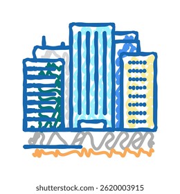 terra de edifícios altos doodle ícone esboço vetor. terra de edifícios altos sinal. símbolo isolado ilustração