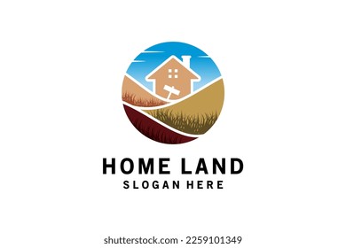 Land hill and house symbol logo design for property business