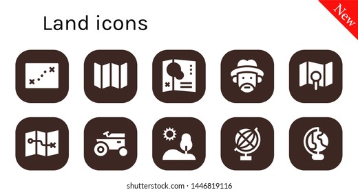 land icon set. 10 filled land icons.  Simple modern icons about  - Map, Farmer, Tractor, Hill, Globe, Earth globe