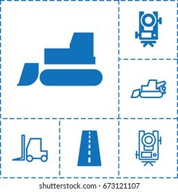 Land icon. set of 6 land filled and outline icons such as runway, level equipment, tractor