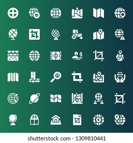 land icon set. Collection of 36 filled land icons included Worldwide, Globe, Crop, Land, Map, Pacifism, Brazil, Earth globe, Hill, Field, Farm, Tractor, Terra