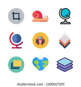 land icon set. vector set about layers, earth globe, crop and snail icons set.