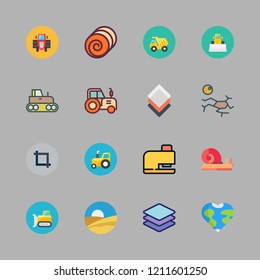 land icon set. vector set about earth globe, crop, tractor and snail icons set.