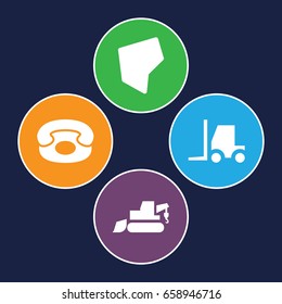 Land icons set. set of 4 land filled icons such as excavator, tractor, land territory