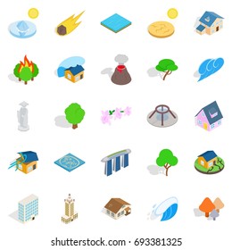 Land icons set. Isometric set of 25 land vector icons for web isolated on white background