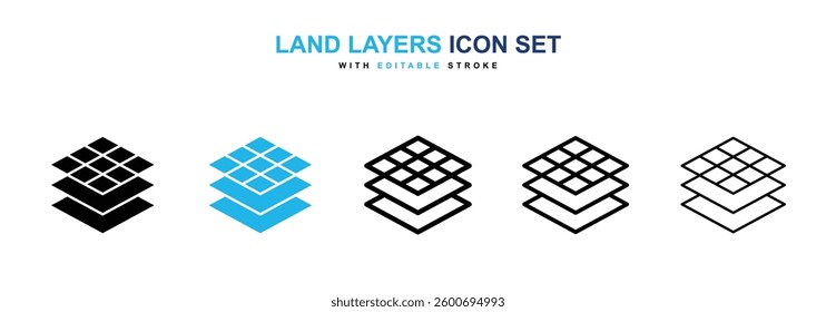Land layers icons graphics set in black and blue colors
