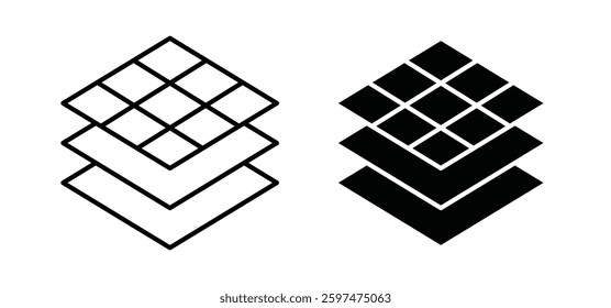 Land layers vector icon set black filled and outlined style.