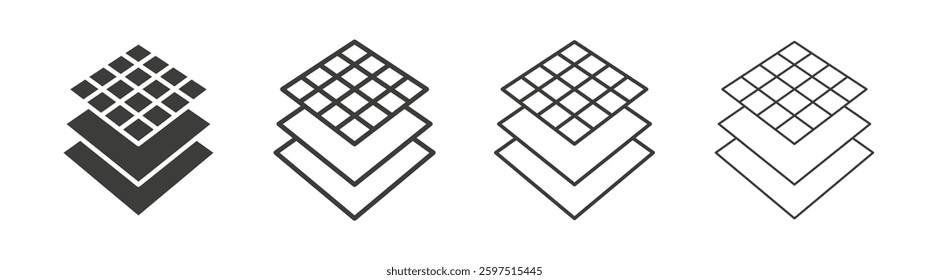 Land layers vector icon set in black and white color.