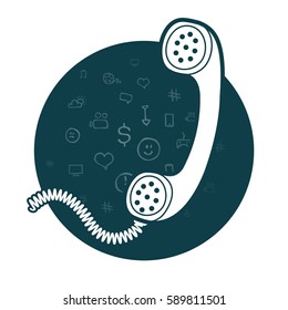 Land Line Phone Handset Icon. Monochrome Vector Illustration