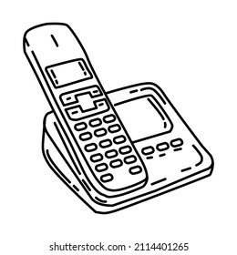 Land Line Phone Part Of Electronic For Office Device Hand Drawn Icon Set Vector.