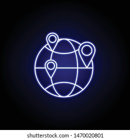 land location line icon in blue neon style. Set of logistics illustration icons. Signs, symbols can be used for web, logo, mobile app, UI, UX