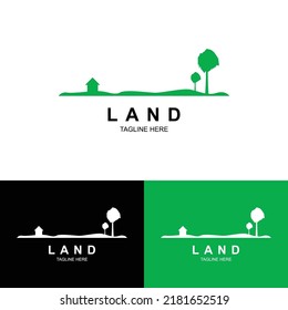 Land Logo Design Template. House Tree and Sun Illustration Simple Logo. Organic Life Style Branding Design Template Logo. Landscape logo.