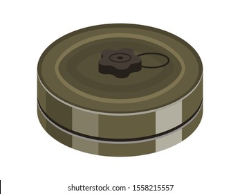 Land Mine Flat Vector Illustration. War Ammunition And Weapon Isolated On White Background. Anti Tank Bomb, Combat, Soldier Equipment Clipart. Military Dangerous Object Design Element