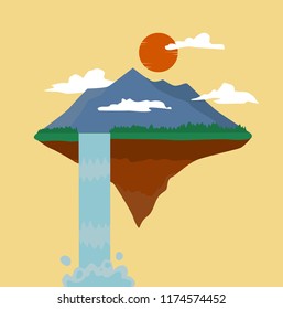 Land with mountain and waterfall vector. skyland vector