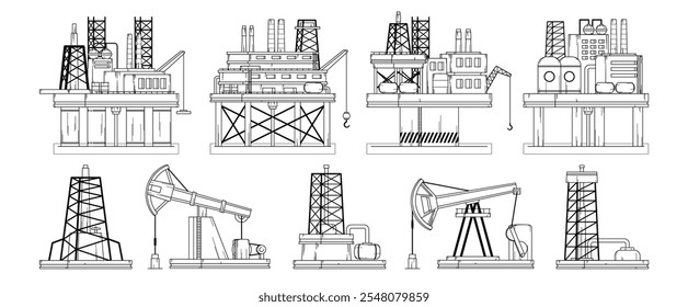 Terra, plataforma offshore, plataformas petrolíferas, estação de bombagem para exploração de depósitos de combustíveis fósseis em preto-e-branco