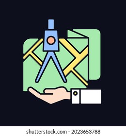 Land owning RGB color icon for dark theme. Real estate ownership. Investment and asset management. Isolated vector illustration on night mode background. Simple filled line drawing on black