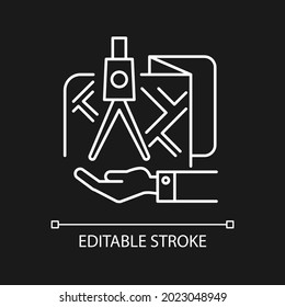 Land owning white linear icon for dark theme. Real estate ownership. Investment and management. Thin line customizable illustration. Isolated vector contour symbol for night mode. Editable stroke