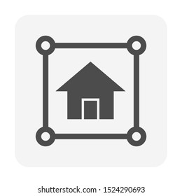 Land plot and house vector icon design. Consist of area, position pin point of location. That real estate or property for housing subdivision, development, owned, sale, rent, buy or investment.