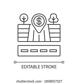Land plot pixel perfect linear icon. Empty lot for sale. Area for building residential house. Thin line customizable illustration. Contour symbol. Vector isolated outline drawing. Editable stroke