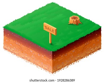 Land Plot For Sale Isometric 3d Icon Isolated On White. Vector Cartoon Illustration