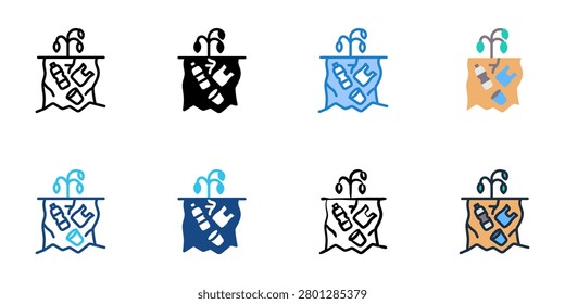 Land Pollution icons set multiple style collection. Editable stroke 

