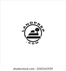 O logotipo Land Prep é circular em preto e sobre um fundo branco