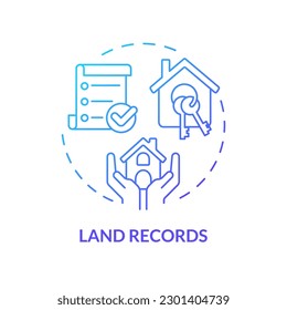 Land records blue gradient concept icon. Official documents. Real estate owner. Family research record abstract idea thin line illustration. Isolated outline drawing. Myriad Pro-Bold font used