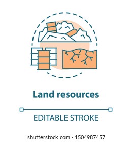 Land resources concept icon. Natural minerals usage idea thin line illustration. Soil pollution and erosion, ecological disaster. Nature contamination. Vector isolated outline drawing. Editable stroke
