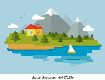 land rock island flat vector illustration nature in the mountain kamchatka background wallpaper flat illustration wildlife health traveling photograph sky sea wallpaper kamchatka hill boat yacht