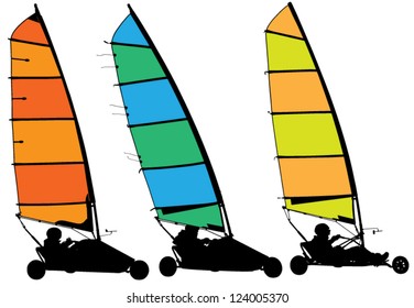 Land sailing Silhouette on white background