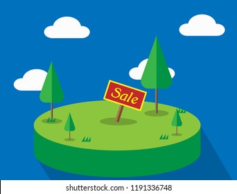 Land for sale and real estate concept on blue background in trendy flat style . Vector illustration.