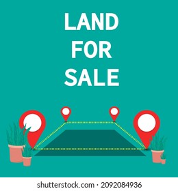 Land for sale and real estate concept on blue background in trendy flat style. Vector illustration.