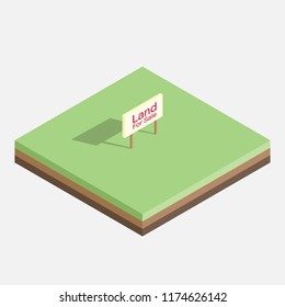 Land For Sale Sign On Green Ground Isometric On White Background