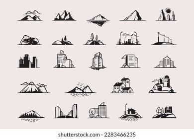 Land scape nature collection icons set