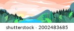 land scape wild and river in the evening before sunset flat design 
wide scene