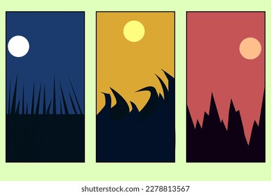 Das Land. Das Meer. Die Berge. Die Sammlung von Vektorgrafiken für Design und Dekoration