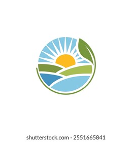 Land with sun logo design nature illustration

