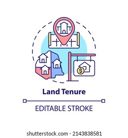 Land tenure concept icon. Land management system abstract idea thin line illustration. Establish rights of ownership. Isolated outline drawing. Editable stroke. Arial, Myriad Pro-Bold fonts used