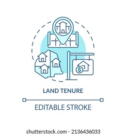 Land tenure turquoise concept icon. Land management abstract idea thin line illustration. Establish rights of ownership. Isolated outline drawing. Editable stroke. Arial, Myriad Pro-Bold fonts used