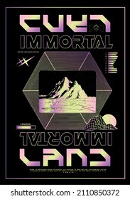 İmmortal land text with space and moon vector print for tee and poster
