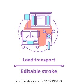 Land transport concept icon. Bus station. City transport idea thin line illustration. Scooter. Vector isolated outline drawing. Editable stroke
