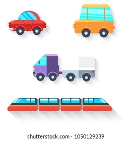 Land transport modes cartoon style. Flat design. Vector illustration