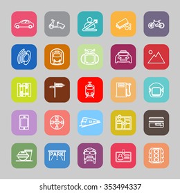 Land transport related line flat icons, stock vector