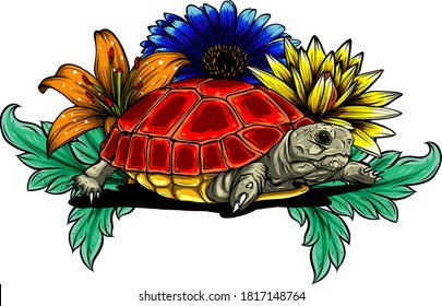 Land turtle in the jungle vector illustration