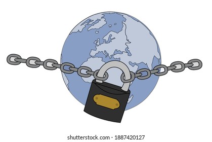 the land under the padlock at the time of the corona isolated on a white background