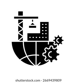 Cambio de uso de la tierra icono plano negro. Elemento aislado. 