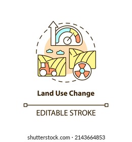 Land use change concept icon. Soil contamination. Risks to food security abstract idea thin line illustration. Isolated outline drawing. Editable stroke. Arial, Myriad Pro-Bold fonts used